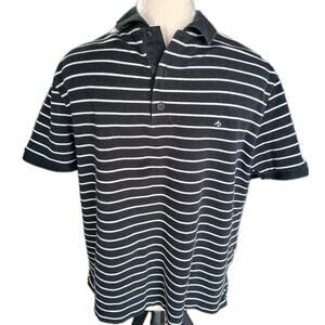 Rag & Bone Mens Cotton Stripe Printed Short Sleeve Casual Polo Black Size XL‎
